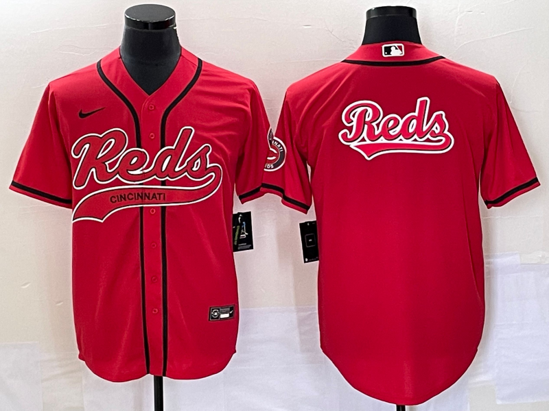 Men's Cincinnati Reds Red Team Big Logo With Patch Cool Base Stitched Baseball Jersey Men's Cincinnati Reds Red Team Big Logo With Patch Cool Base Stitched Baseball Jersey